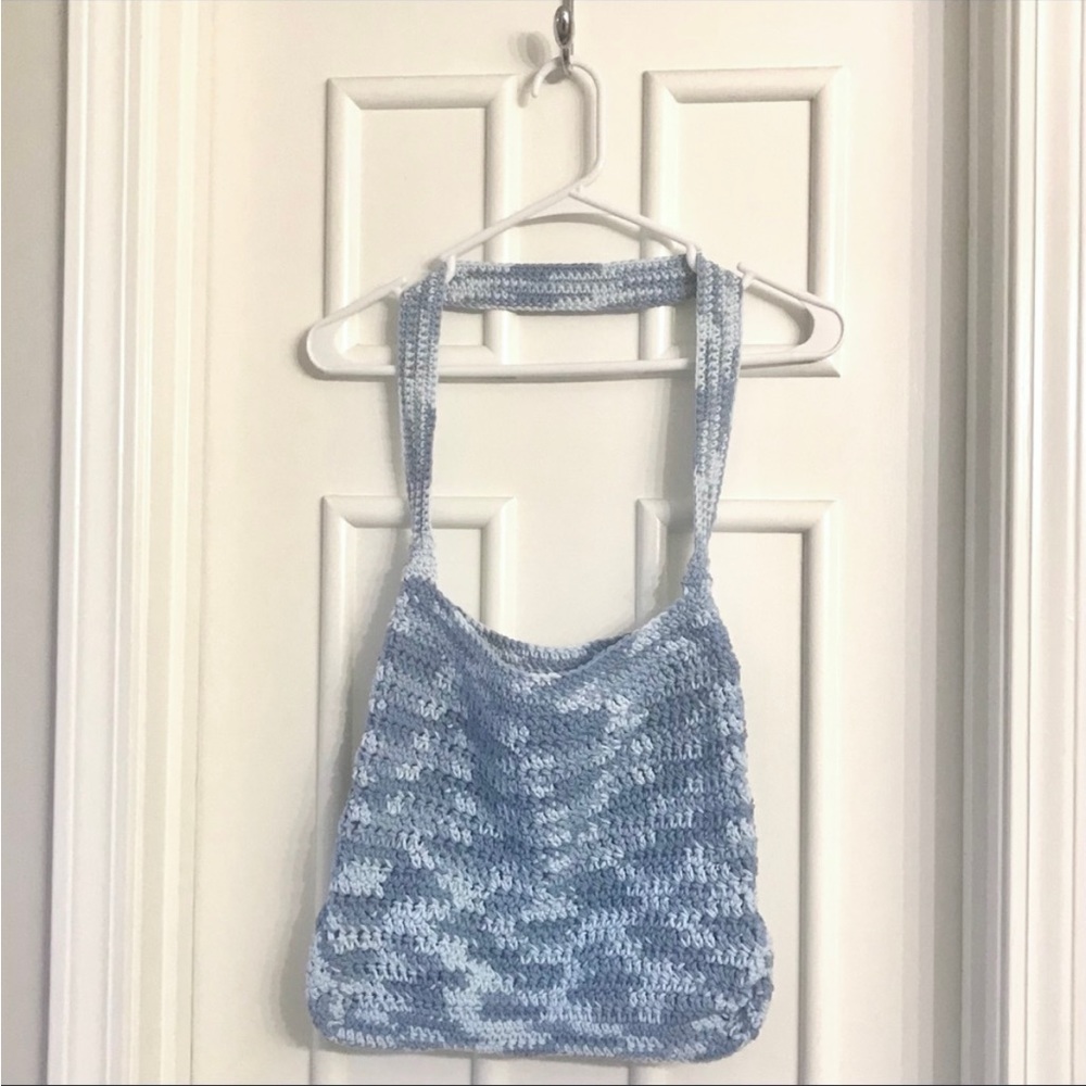 Handmade Blue Crochet Market Tote Bag
